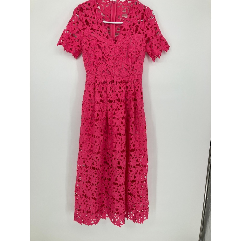 Endless Rose Pink Lace Midi Dress V-Neck Short Sleeve Magenta XS